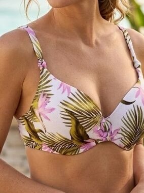 Shade & Shore Pink and Olive Tropical Underwire Bikini Top